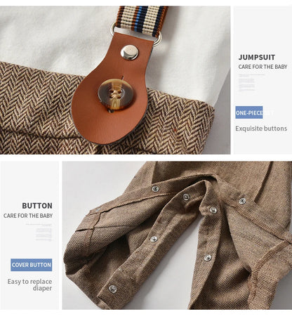 Newborn Boy Formal Clothes Set Infant Boy Gentleman Birthday Romper Outfit With Hat Vest Long Sleeve Infant Jumpsuit Suit Formal.