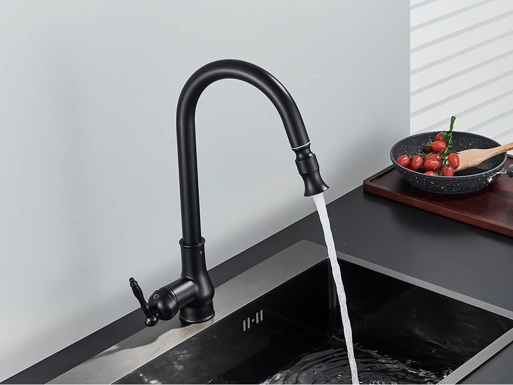 POIQIHY Antique Brass Kitchen Faucet Pull Out Bathroom Kitchen Mixers Single Handle Pull Down Cold Hot Water Tap Deck Mounted