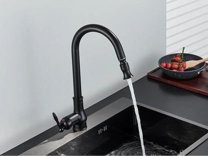 POIQIHY Antique Brass Kitchen Faucet Pull Out Bathroom Kitchen Mixers Single Handle Pull Down Cold Hot Water Tap Deck Mounted