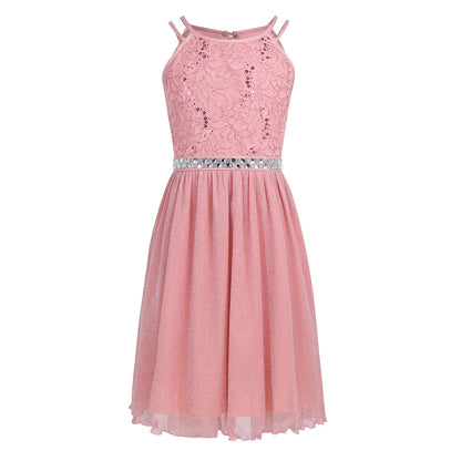 Iiniim Teen Mädchen Ärmellose Pailletten Floral Spitze Glänzenden Kleid Vestido de festa für Hochzeit Formale Geburtstag Party Sommer Kleider
