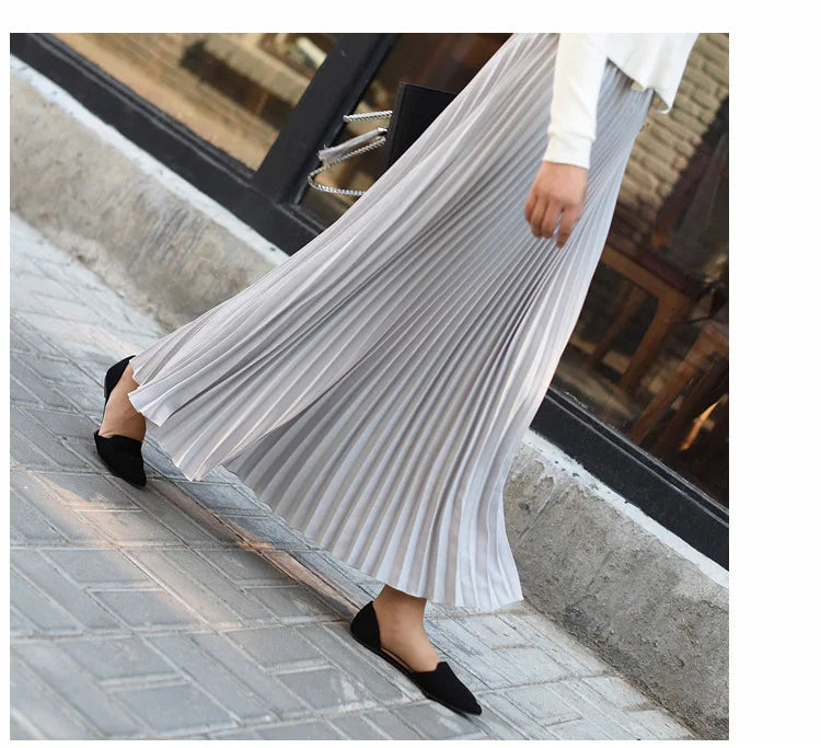 Classical Women Pleated Skirt 90cm/80cm Long Female Elastic Waist Skirt Big Size Velvet Pleated Skirt for Winter Ankle-Length