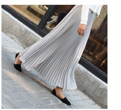 Classical Women Pleated Skirt 90cm/80cm Long Female Elastic Waist Skirt Big Size Velvet Pleated Skirt for Winter Ankle-Length