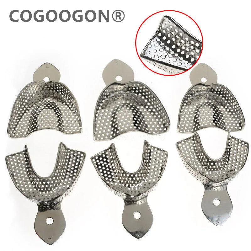1 Set Dental Lab Equipment L/M/S Size Upper Lower Stainless Steel Impression Trays For Dental Lab.