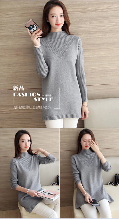 Frühling Herbst Winter Neue Rollkragenpullover Frauen Koreanische Lose Medium Lange Dicke Stricken Top Pullover Bodenbildung Pullover Ziehen