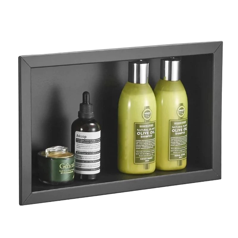 Schwarzer Aufbewahrungsschrank für Badezimmer, verdeckter integrierter Wandschrank, Nische, Edelstahl, Hotel-Wandschrank, Toilette