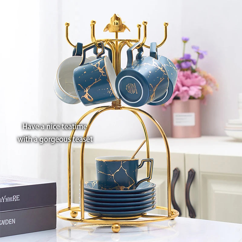 Marble Ceramic Coffee Cup Saucer Spoon Set 200ml Nordic Tea Cup Matt Porcelain Tea Set Advanced Teacup Cafe Espresso Cup.