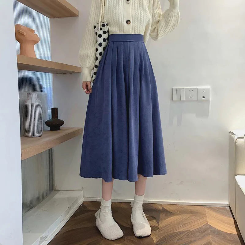 Lucyever Vintage Brown High Waist Pleated Skirt Women Korean Fashion College Style Long Skirt Ladies Autumn Casual A line Skirts