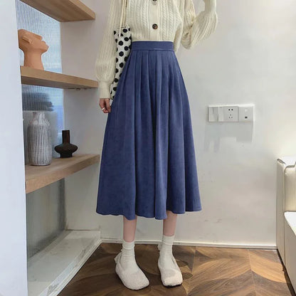Lucyever Vintage Brown High Waist Pleated Skirt Women Korean Fashion College Style Long Skirt Ladies Autumn Casual A line Skirts