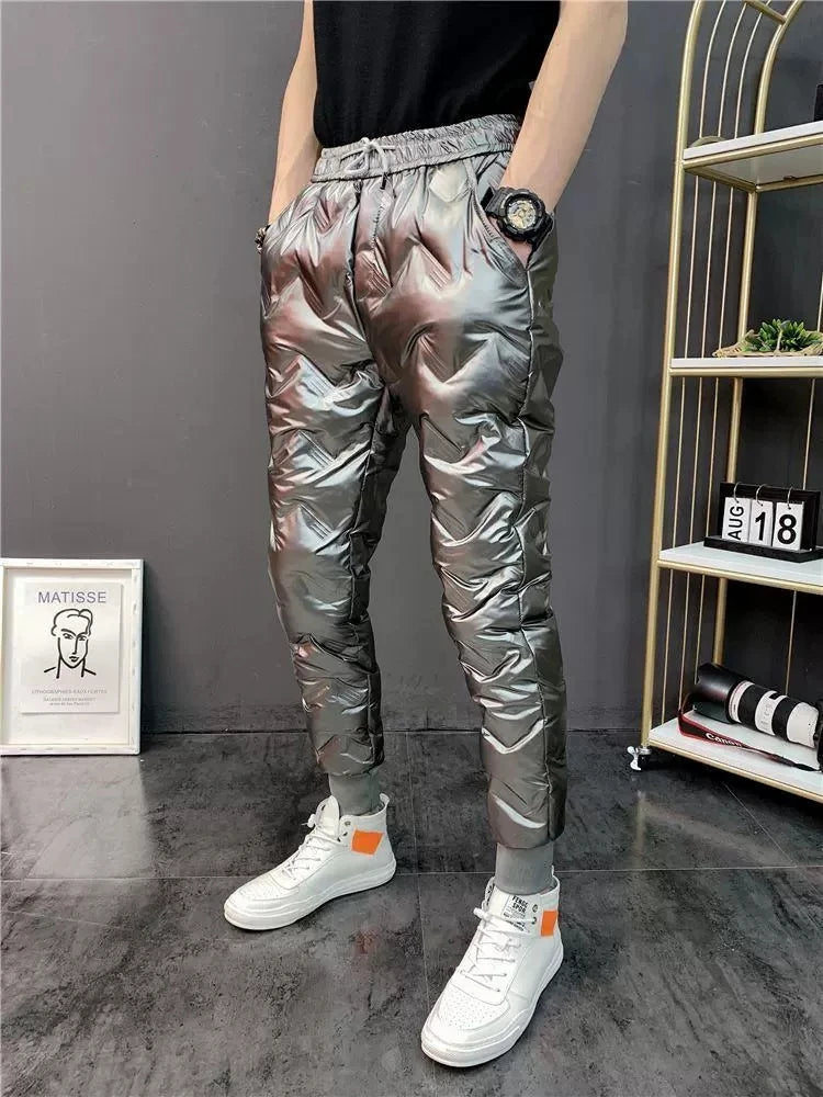 2022 New Men Shiny Winter Down Pant Thick Warm Sweatpants Casual Trousers Slim Outdoor Windproof Waterproof Cotton Pants