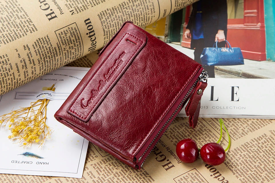 CONTACT'S Genuine Leather Short Wallets for Women Luxury Designer Coin Purse Female Money Clip Card Holder Customize Men Wallets.