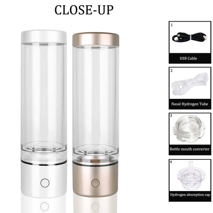 Portable 5000PPB Nano High Rich Hydrogen Water Generator Bottle ORP Alkaline Electrolysis Ionizer Anti-Aging Can Breathe Pure H2.