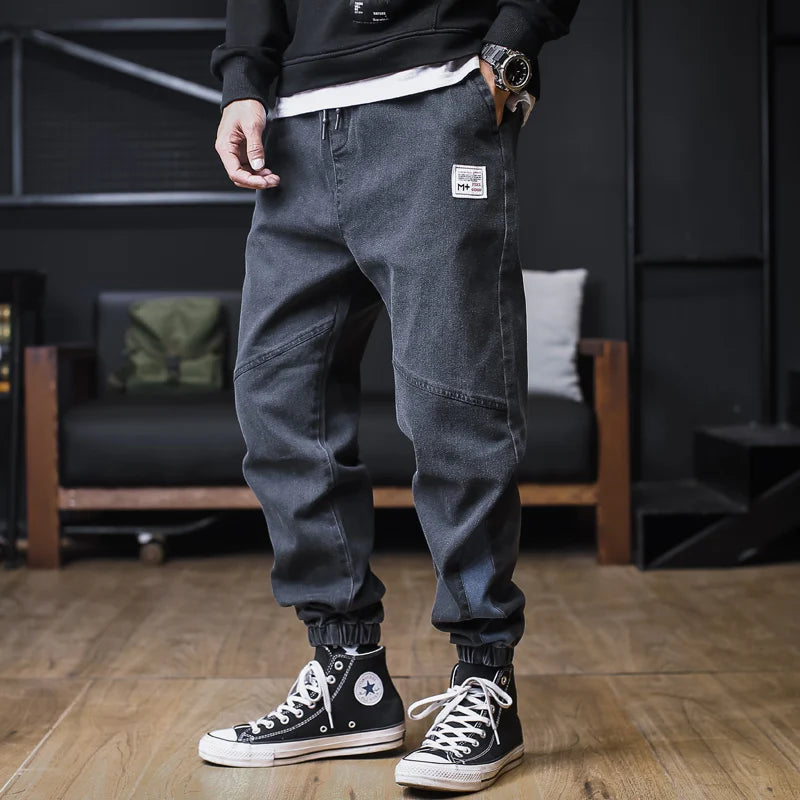 Plus Size Jeans Men Loose Joggers Streetwear Harem Jeans Cargo Pants Ankle-Length Denim Trousers.