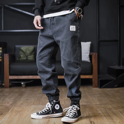Plus Size Jeans Men Loose Joggers Streetwear Harem Jeans Cargo Pants Ankle-Length Denim Trousers.