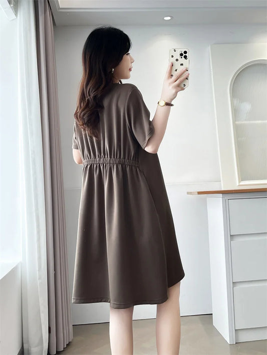 New Summer Style XL-4XL Plus Size Women's Dress Versatile and Fashionable with Elastic Waist Slimming and Loose Fit