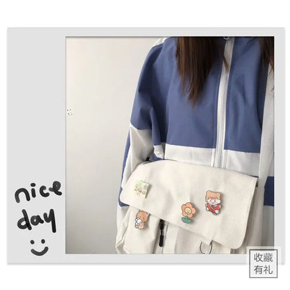 Women Simple Messenger Bag Casual Satchel Ladies Handbags Shoulder Bag Pouch Girls Sweet Printed Canvas Cross School Bags Purses.