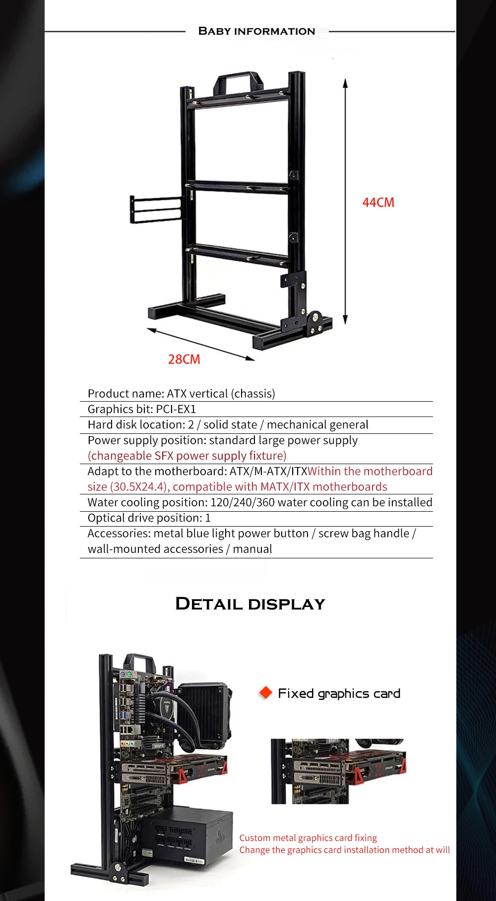 DIY Computer Open Frame,Vertical ATX/ ITX / MATX Gamer Cabinet Aluminum,Modding Desktop Gaming PC Case Water Air Cooler.