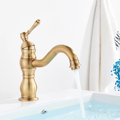 Antique Brass Basin Vessel Sink Faucet Deck Mounted One Hole Cold Hot Water Cold Hot Mixer Tap Bathroom Faucet