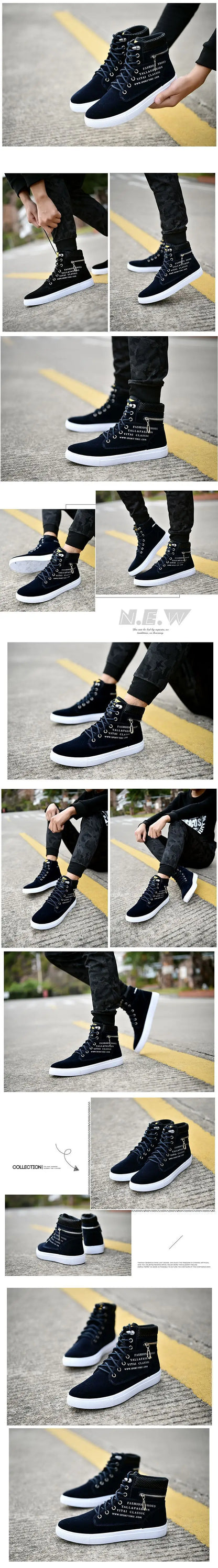 Spring Autumn High Top Men's Shoes Leather Men's Casual Sneaker Shoes Lace-up Wild Platform Sneakers Flat Vulcanized Shoes.