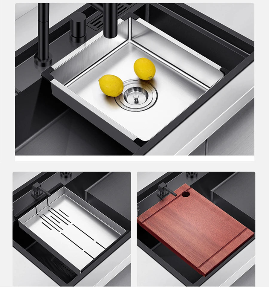 ASRAS Nanometer Handmade Sinks 4mm Thickness 220mm Depth SUS 304 Stainless Steel Luxury Stepped Kitchen Sinks