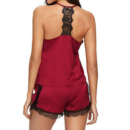 Heißer verkauf damen sommer sexy seide spitze einfarbig pyjamas leibchen top shorts haut-freundliche hause unterwäsche pyjamas set einzelhandel