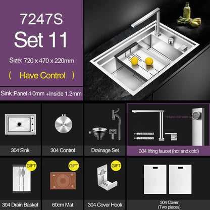 ASRAS New kitchen Sink Double Cover hidden Single Large Size 304 Stainless Steel 4mm Thickness Handmade Brushed kitchen Sink