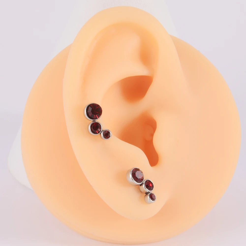 2PCS 361 Surgical Steel Crystal  Ear Tragus Cartilage Earrings 16G Three Zircon Lobe Helix Daith Earring Piercing Body Jewelry
