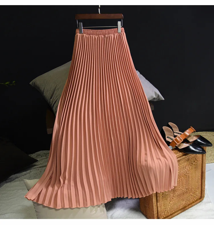 Classical Women Pleated Skirt 90cm/80cm Long Female Elastic Waist Skirt Big Size Velvet Pleated Skirt for Winter Ankle-Length
