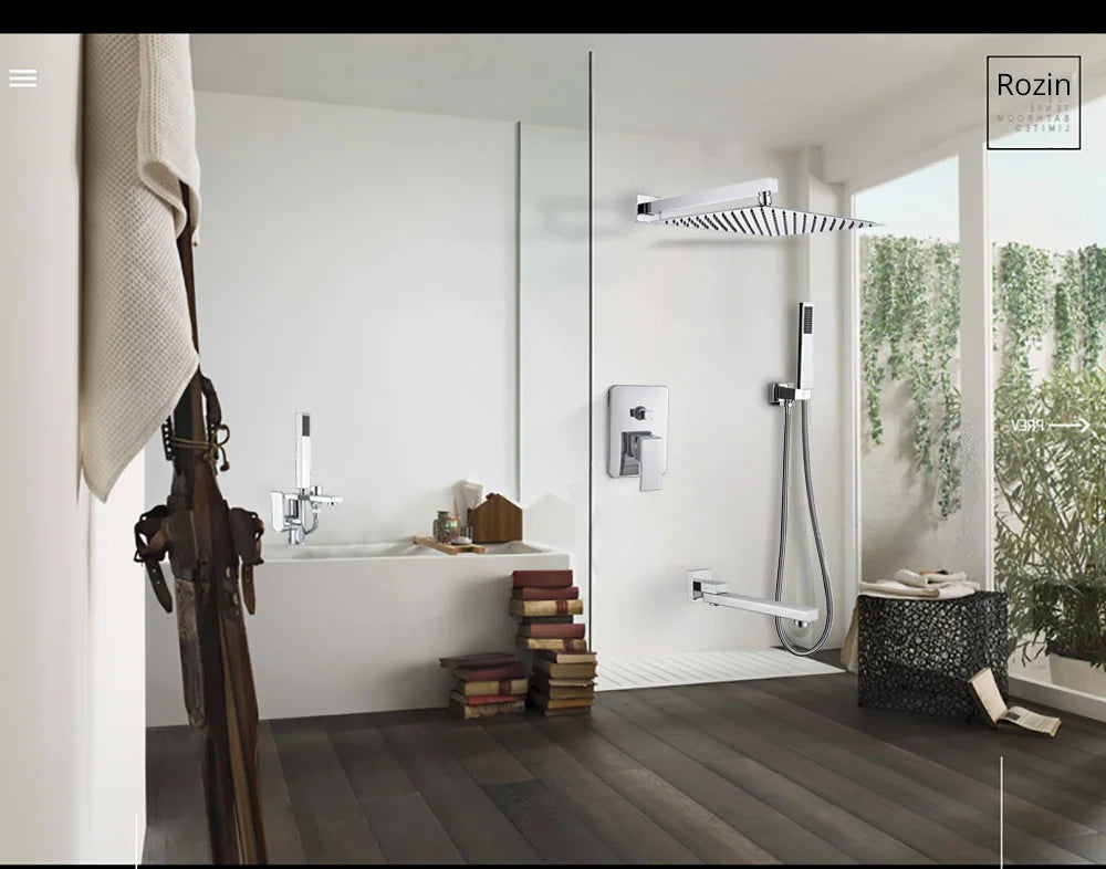 Chrome Rainfall Shower Faucet Set Bathroom Stainless Steel Wall Mounted Concealed 16 Inch Shower System Hot Cold Water Mixer Tap