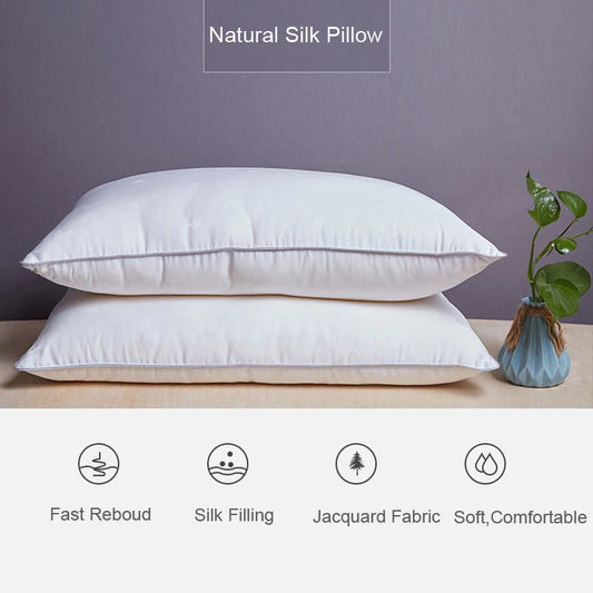 Mulberry Silk Pillows For Sleeping 48*74cm Natural Silk Filling Jacquard Anti Mite Soft Health Care Bedding Hotel Neck Pillows.