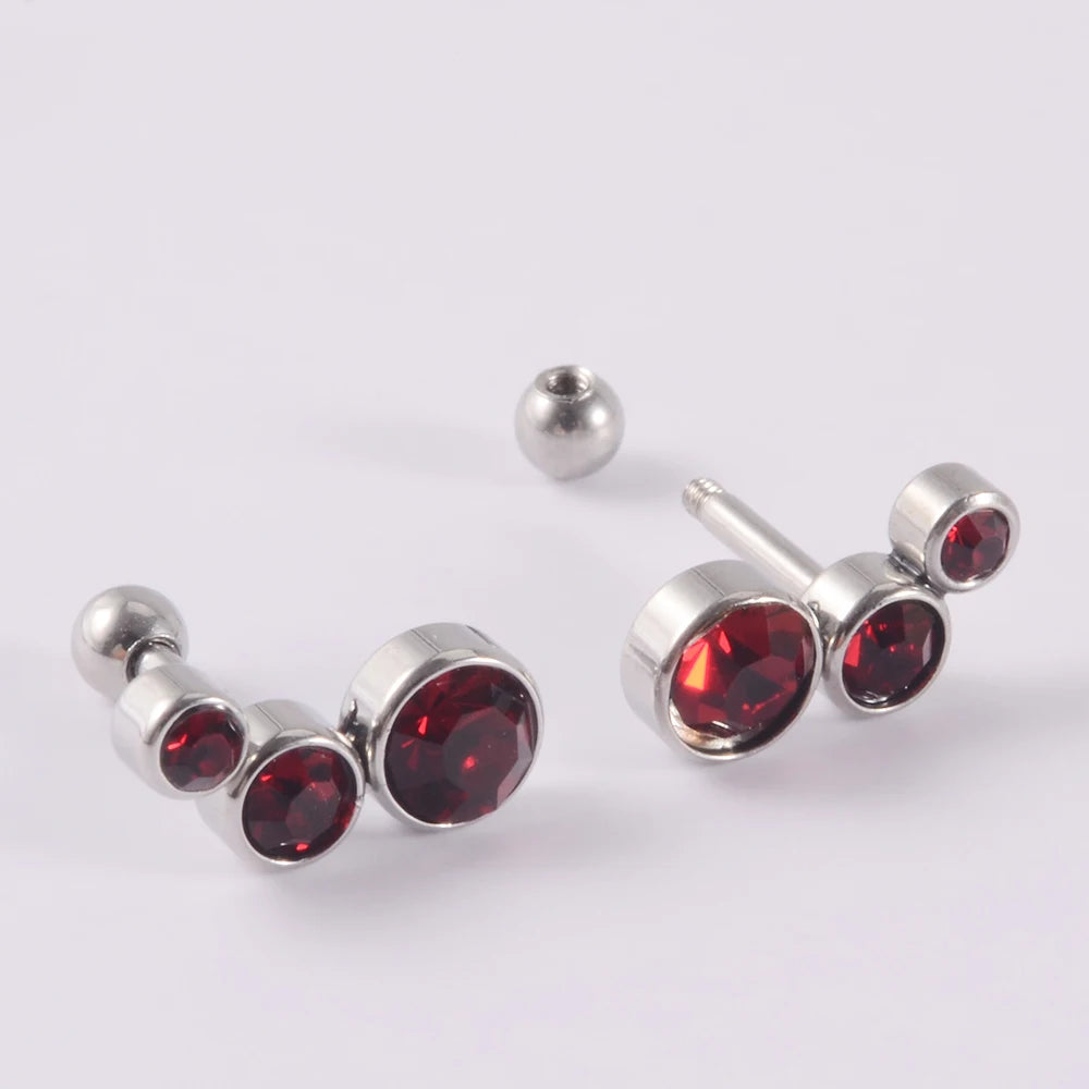 2PCS 361 Surgical Steel Crystal  Ear Tragus Cartilage Earrings 16G Three Zircon Lobe Helix Daith Earring Piercing Body Jewelry.