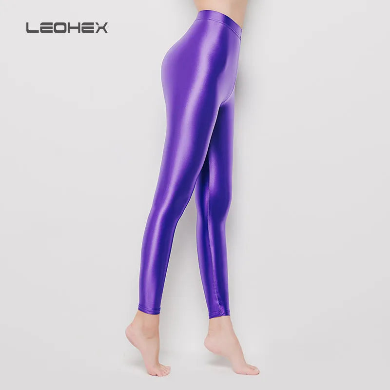 LEOHEX-Satin Glossy Sexy Leggings for Women,Trousers,Glitter Stockings,Shiny,Ankle-Length Pants,High Waist Tights,Japanese Jeggi.