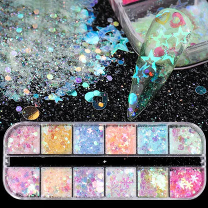 1 Set Mixed Color 3D Ultrathin Sequins Nail Glitter Flakes 1/2/3mm Sparkly DIY Tips Dazzling Paillette Nail Art Decorations TRP
