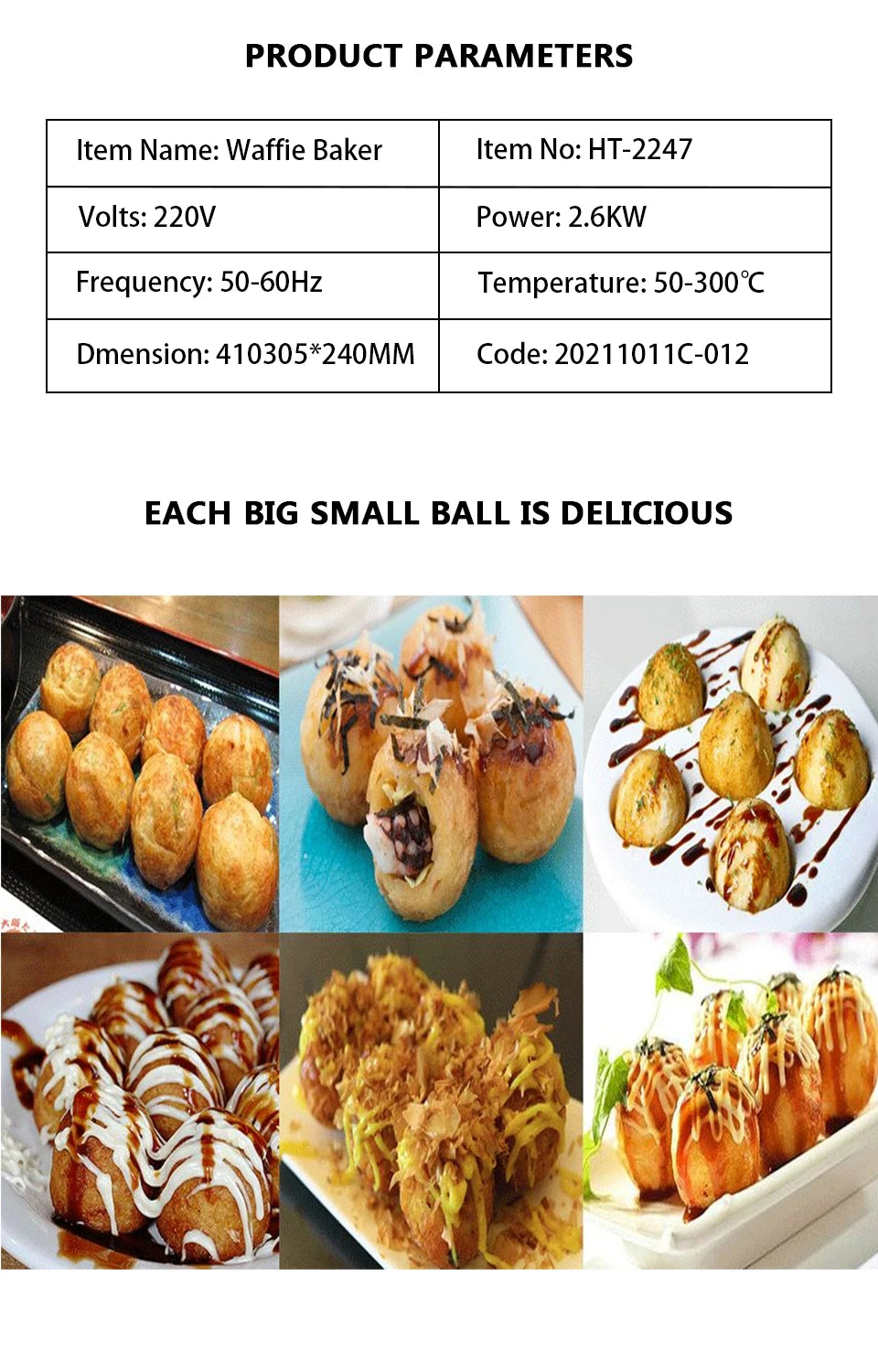 XEOLEO Electric Waffle Maker 850W Round Ball Waffle Machine 4cm Waffle Making Machines Non-stick takoyaki maker.