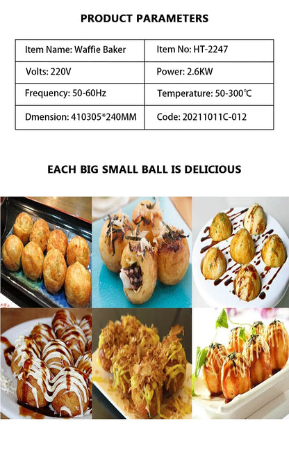 XEOLEO Electric Waffle Maker 850W Round Ball Waffle Machine 4cm Waffle Making Machines Non-stick takoyaki maker.