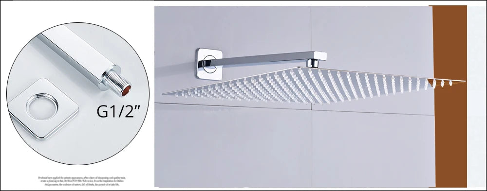 Chrome Rainfall Shower Faucet Set Bathroom Stainless Steel Wall Mounted Concealed 16 Inch Shower System Hot Cold Water Mixer Tap