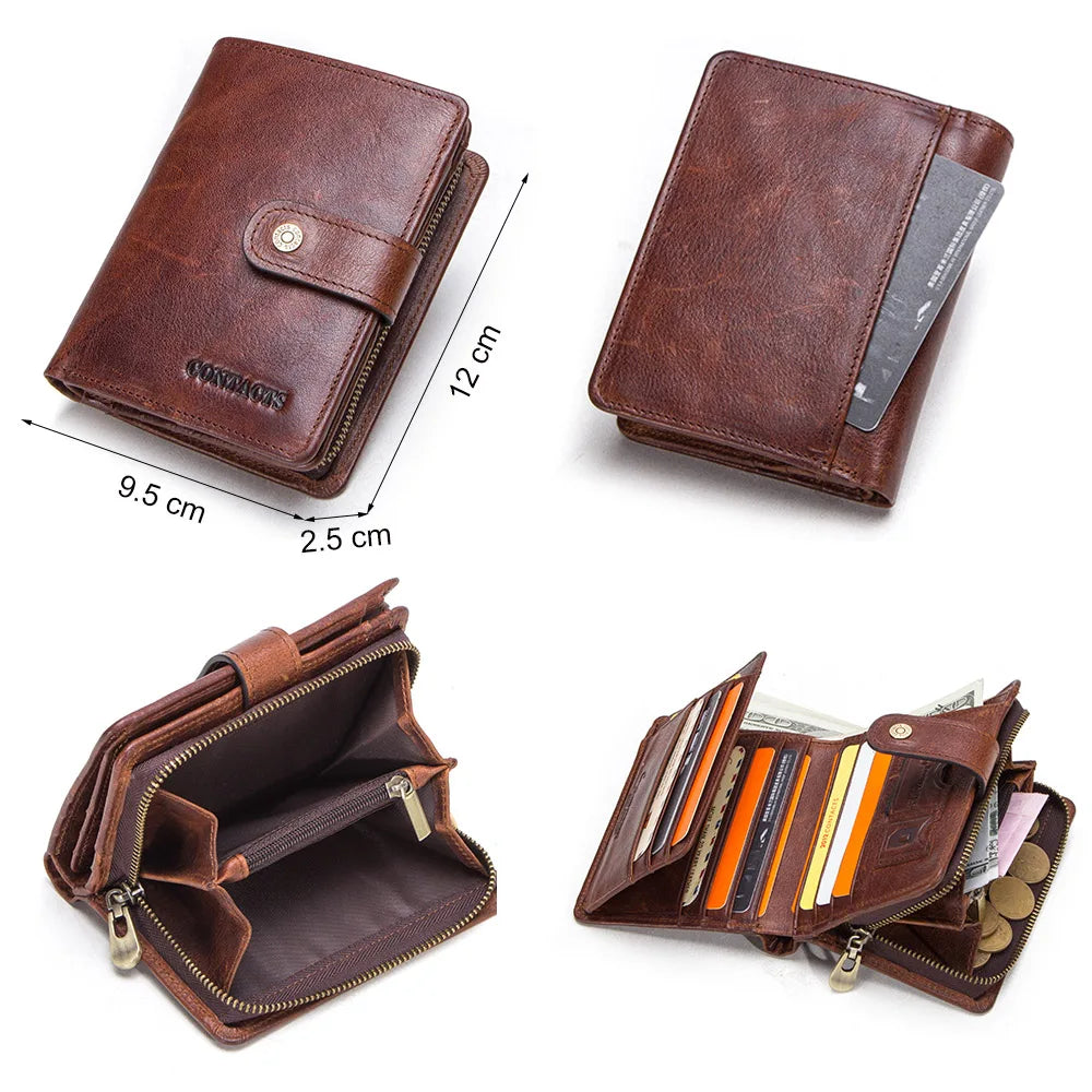 Contact'S Genuine Leather Wallets Women Men Wallet Short Small RFID Blocking Card Holder Wallets Ladies Red Coin Purse.