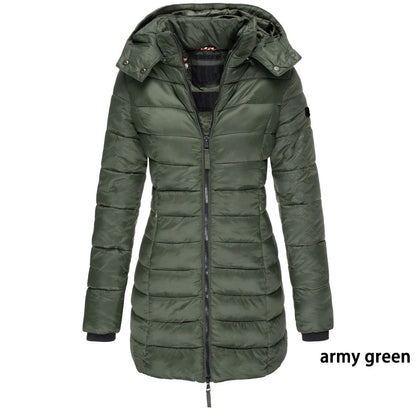 Winter Jacken für Frauen Zipper Mit Kapuze Baumwolle Gepolsterte Jacken Langarm Warme Mantel Schlank Parka Weibliche Tragbare Outwear