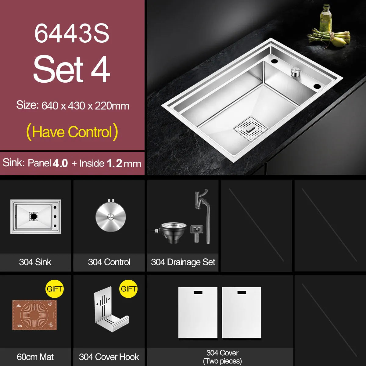 ASRAS New kitchen Sink Double Cover hidden Single Large Size 304 Stainless Steel 4mm Thickness Handmade Brushed kitchen Sink