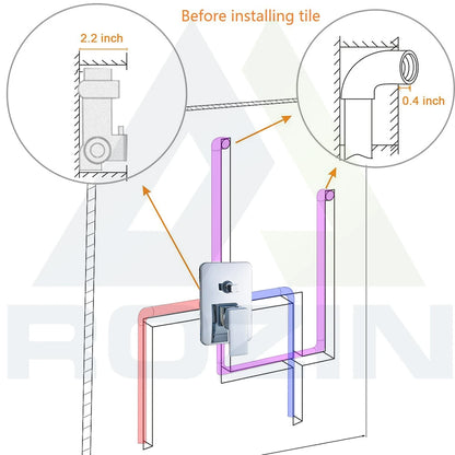 Chrome Rainfall Shower Faucet Set Bathroom Stainless Steel Wall Mounted Concealed 16 Inch Shower System Hot Cold Water Mixer Tap