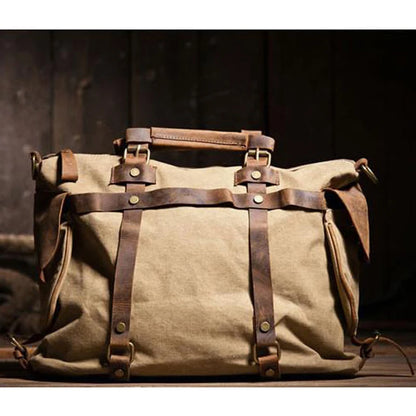 Vintage Military Canvas + Echtes Leder Herren Umhängetasche Sling Umhängetasche Tote Handtasche Herren Canvas Messenger Bag Freizeit.