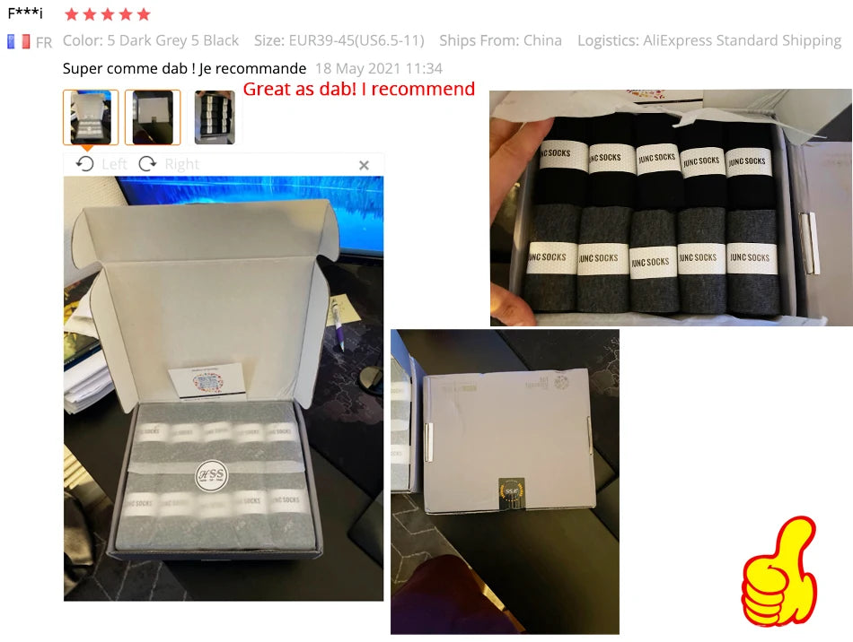 Box Pack Men's Cotton Socks 10Pairs/Box Black Business Men Socks Soft Breathable Summer Winter for Man Boy's Gift Size EUR39-45.