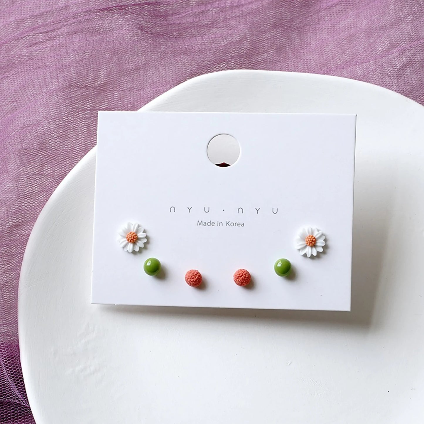 3pairs/set Ceramic Ear Post Stud Earrings Mixed Color Round Flower Star Airplane Universe Planet Earring Girl Women Ear Jewelry.