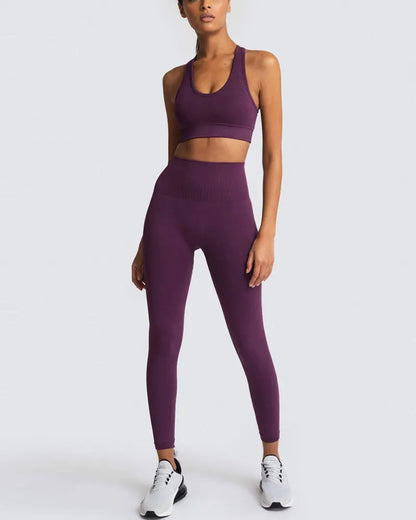 High Waist Elastic Seamless Yoga Wear Women Fitness Clothes Gym Clothing Workout Set Long Sleeve Crop Top Leggings Sports Suit