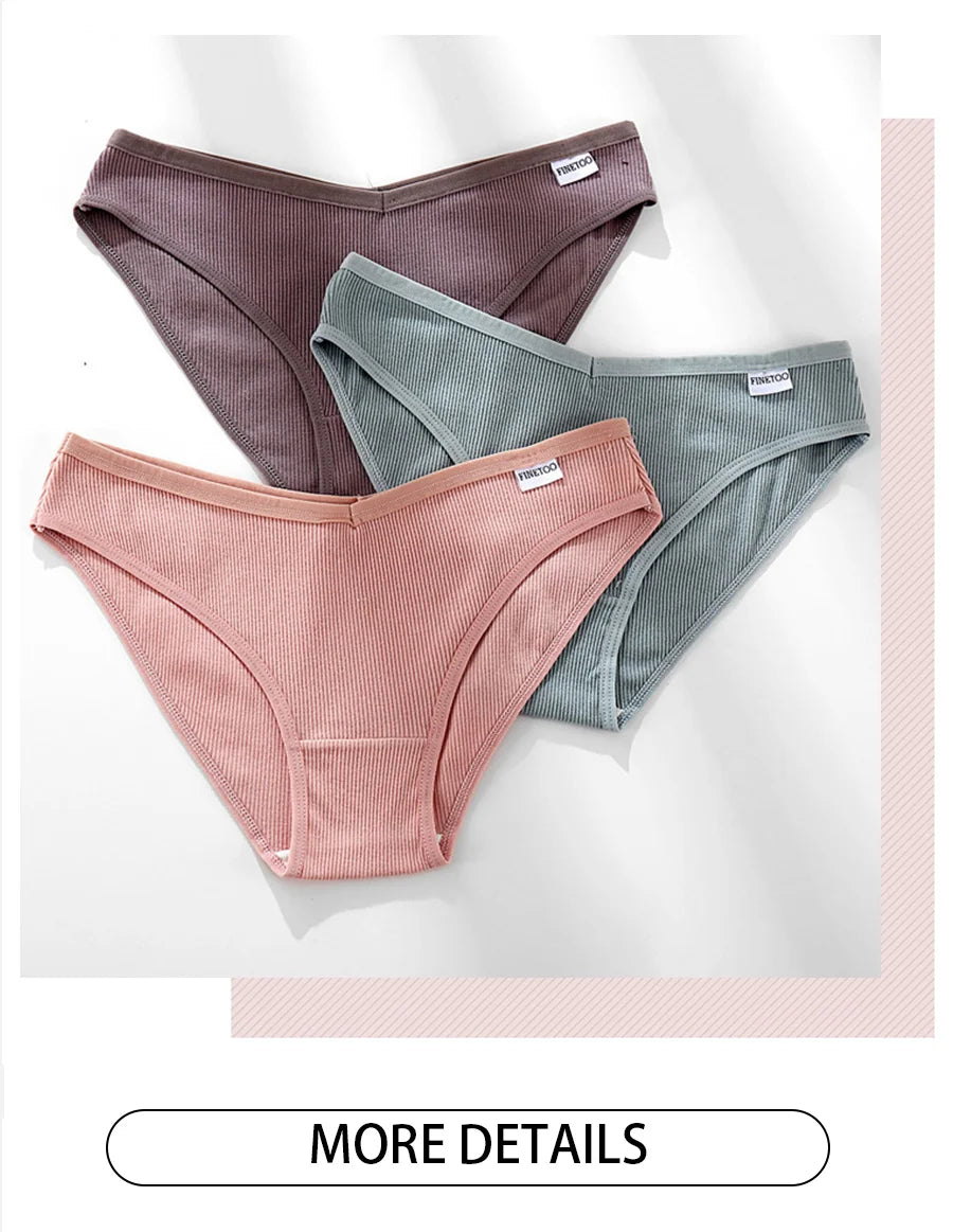 FINETOO 3PCS/Set Women's Underwear Cotton Panty Sexy Panties Female Underpants Solid Color Panty Intimates Women Lingerie M-2XL