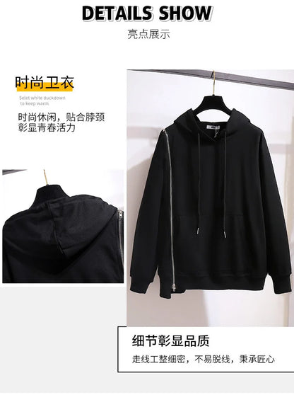 150Kg Plus Größe frauen Frühling Herbst Lose Mit Kapuze Sweatshirt Büste 154cm 6XL 7XL 8XL 9XL 10XL Lange hülse Gefälschte Zipper Top Schwarz