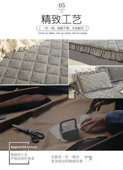 Fashion Flannel Bed Fitted Sheet Quilted Mattress Cover Soft and Comfortable Lace Fit Elastic Band Bed Sheet.