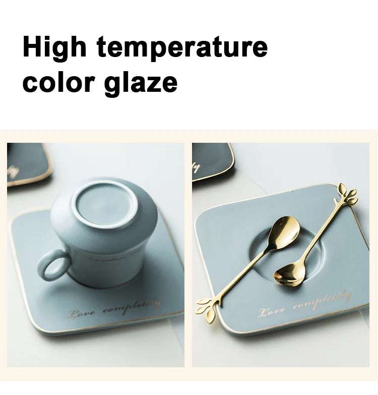 Nordic Ins Ceramic Mug Soy Milk Breakfast Condensed Coffee Tea Cup And Saucer Sets Gold Spoon Mugs Fashion Restaurant Snack Cups.