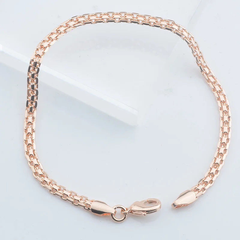3mm 5mm Wide Men Women 585 Rose Gold Color Weaving Curb Bracelets Chains Jewelry.