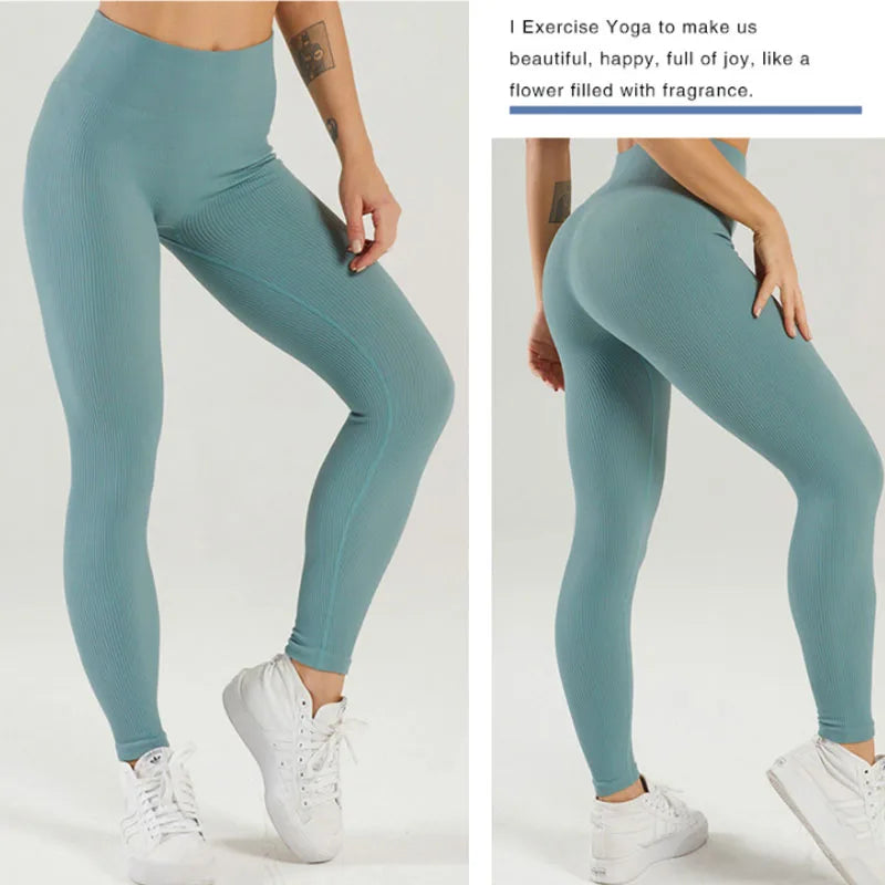 Ribbed Yoga Leggings Sports Tights Women Seamless Knit Yoga Pants White Femme Gym Leggings Skinny Workout Fitness Push Up.