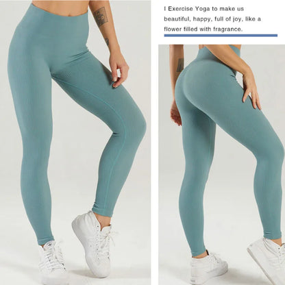 Ribbed Yoga Leggings Sports Tights Women Seamless Knit Yoga Pants White Femme Gym Leggings Skinny Workout Fitness Push Up.